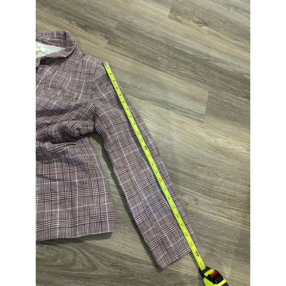 Anthropologie Maeve Jacket Size 10 Plaid Linen Blend Double Breasted Blazer Red - Picture 8 of 9